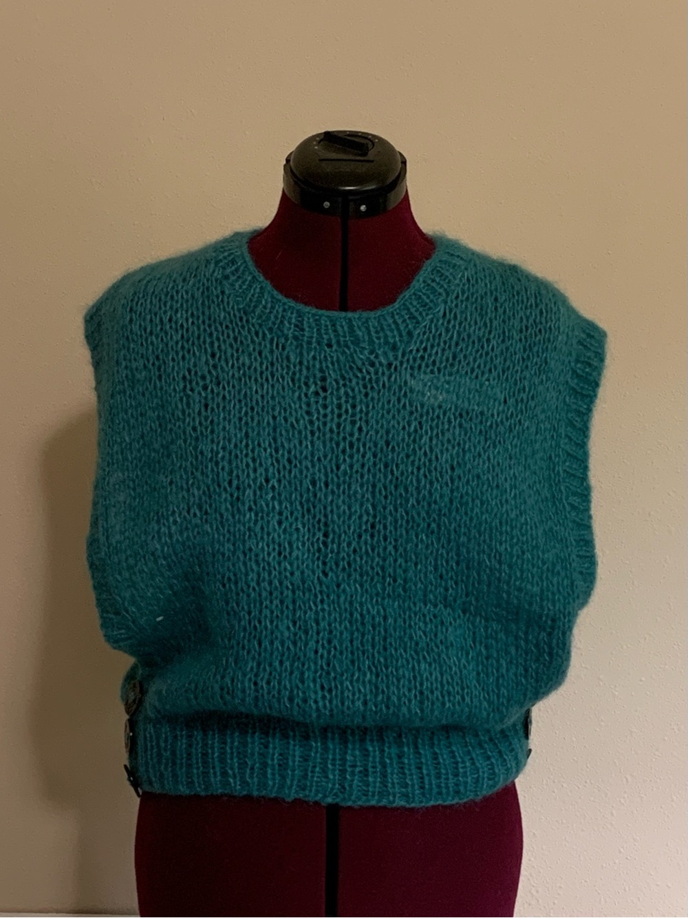Vintage Teal Mohair Blend Knit Sleeveless Sweater Vest